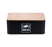 Relaxdays Panera, tapa de bambú, metal, (H x W x D): 13,5 x 33 x 19 cm, caja retro para pan, contenedor de pan, negro