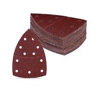 Relaxdays Papel de Lija para Lijadora, 50 Hojas Abrasivas Triangulares, 105x152 mm, Grano de 40-180, 11 Agujeros, Marrón