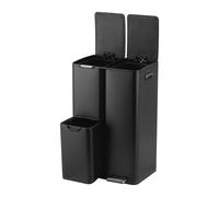Relaxdays Papelera 3 compart., 60 L, cubos extraíbles, cierre suave, negra | Pedal, acero inox, separador residuos cocina