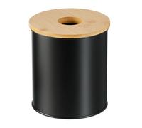 Relaxdays Papelera de Baño, 2 litros, Tapa de Bambú con Agujero, Basura Aseo Redonda, Cubo para Tocador, Negro, 15x13,5 cm