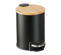 Relaxdays Papelera baño y aseo 3 L tapa de bambú marrón claro,negro,plata