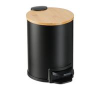 Relaxdays Papelera baño y WC 3 L tapa de bambú marrón claro,negro