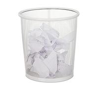 Relaxdays Papelera de Metal Enrejado, Cubo Papeles Dormitorio, Redondo, sin Tapa, Residuos Plástico, 24x23 cm, Blanco