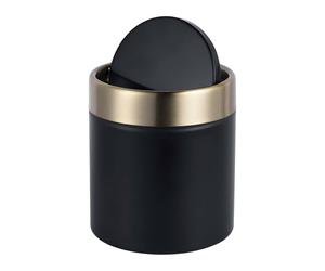 Relaxdays papelera mini para cosméticos, baño, cocina y oficina, 1,5 l, tapa basculante, metal, negro/dorado