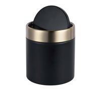 Relaxdays papelera mini para cosméticos, baño, negro/dorado | Cocina y oficina, 1,5 l, tapa basculante, metal