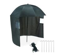 Relaxdays Paraguas de pesca con pared lateral verde oscuro,negro