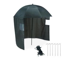 Relaxdays Paraguas de pesca con pared lateral verde oscuro,negro