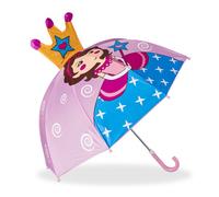 Relaxdays Paraguas Infantil de Princesa en 3D, Poliéster-Plástico, Rosa, 59 x 8 x 6 cm