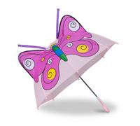 Relaxdays Paraguas Infantil de Mariposa en 3D, Poliéster-Plástico, Rosa, 59 x 8 x 6 cm