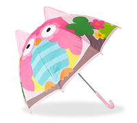 Relaxdays chouette Effet Paraguas Infantil de Búho en 3D, Poliéster-Plástico, Rosa, 59 x 8 x 6 cm, 72 cm