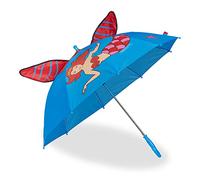 Relaxdays Paraguas Infantil Diseño de Sirenita, Cola 3D, Automático, Niños, 78cm Ø, Varillas Punta Redondeada, Azul/Rojo