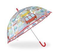 Relaxdays Paraguas Infantil, Estampado de Coches, Niñas, 73 cm Ø, Sombrilla de Caña, Parasol, Multicolor, 70% 20% Hierro 10% plástico