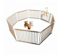 Relaxdays Parque Infantil Flexible con Puerta, 8 Paneles, Zona de Juegos Segura, Pino, 61 x 84,5 cm