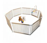 Relaxdays Parque Infantil Flexible con Puerta, 8 Paneles, Zona de Juegos Segura, Pino, 61 x 84,5 cm