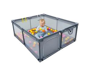 Relaxdays Parque Infantil Seguro para bebés con 50 Pelotas y 2 Anillos, 150x180 cm, Oxford Gris