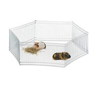 Relaxdays Parque Mascotas Pequeñas, Conejos, Cobayas y Roedores con 6 Piezas, Acero, Plateado, 27 cm