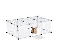Relaxdays Recinto Libre Parque para Mascotas 16 Paneles, 37x110x75 cm, Corral para Perros con Puerta, Cubierta, Transparente y Blanco, Hierro, L 110 x B 75 x H 37 cm