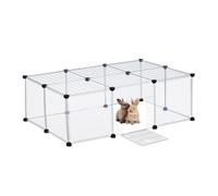 Relaxdays Recinto Libre Parque para Mascotas 16 Paneles, 37x110x75 cm, Corral para Perros con Puerta, Cubierta, Transparente y Blanco, Hierro, L 110 x B 75 x H 37 cm