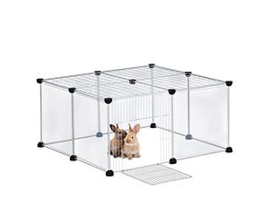 Relaxdays Parque para Mascotas con Puerta y Cubierta, 37x75x75cm, Corral para Perros, Jaula Conejo, Transparente, Blanco