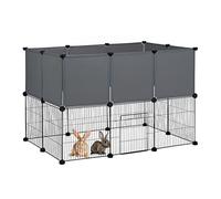 Relaxdays Parque para Mascotas de Malla y Plástico, Corral Cachorros con Piezas Encajables, 72,5x110x74 cm, Negro y Gris