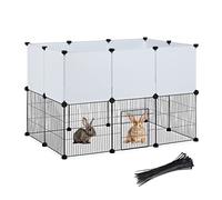 Relaxdays Parque para Mascotas Plástico y Malla, Corral Cachorros con Piezas Encajables, 72,5x110x74 cm, Negro y Blanco