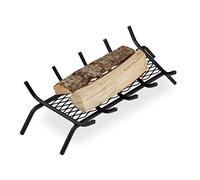 Relaxdays Parrilla para Chimenea, Rectangular, Acero, Resistente, Cesta con pies, 17x69x34 cm, Negro, 17 x 69 x 34 cm