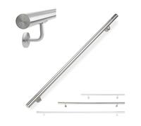 Relaxdays Pasamanos, Barandilla Manos, Barra Acero 304, Interior y Exterior, 42Ømm, con Soporte, 150 cm Largo, Plateado