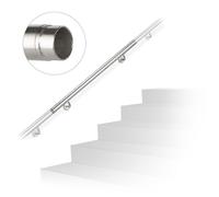 Relaxdays Pasamanos, Barandilla Manos, Acero 304, Ampliable, Interior y Exterior, 100 cm, 42 Ø mm, con Soporte, Plateado, Inoxidable, 1 Unidad