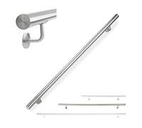 Relaxdays Pasamanos, Barandilla Manos, Barra Acero 304, Interior y Exterior, 42Ømm, con Soporte, 150 cm Largo, Plateado