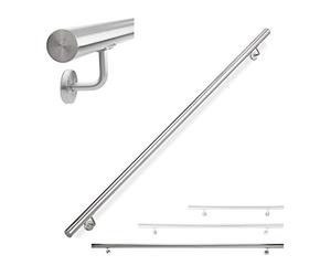 Relaxdays Pasamanos, Barandilla Manos, Barra Acero 304, Interior y Exterior, 42Ømm, con Soporte, 200 cm Largo, Plateado