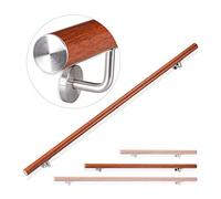 Relaxdays, Marrón Pasamanos de Aluminio, Redondo, Interior & Exterior, Estilo de Roble, 150 cm, Ø 42mm, Soporte, Acero Inoxidable, 12 x 150 x 8 cm