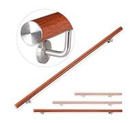 Relaxdays Pasamanos de Aluminio, Redondo, Interior & Exterior, Estilo de Roble, 200 cm, Ø 42mm, Soporte, Marrón