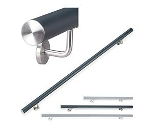 Relaxdays Pasamanos de Aluminio, Redondo, Interior & Exterior, Mate, 150 cm, Ø 42mm, Soporte, Antracita