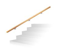 Relaxdays Pasamanos escalera de madera de haya marrón claro,plata