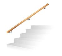 Relaxdays Pasamanos Escalera Rústica con Soportes, Madera de Haya, Natural, 150 cm
