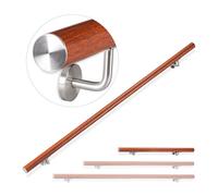 Relaxdays Pasamanos de aluminio, Redondo, Interior & Exterior, Estilo de roble, 100 cm, Ø 42mm, Soporte, Marrón