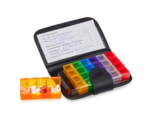 Relaxdays Pastillero Semanal con Estuche 4 Tomas, Organizador Pastillas, 1 ud., PVC-PP, 19,5 x 13,5 x 3,5 cm, Negro