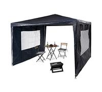 Relaxdays Pavilion 3x3 m, 2 partes laterales, estructura de metal, lona PE, ventana, carpa de fiesta del festival, cerrado, azul