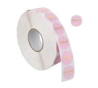 Relaxdays Pegatinas Handmade with Love, Rollo 2500 Uds., Stickers Redondos, Productos Caseros y Artesanias, Rosa/Dorado