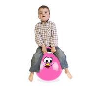 Relaxdays Hüpfball für Kinder Pelota Saltarina Infantil, Bola Saltadora con Carita Estampada, Agarradera, Ø 45 cm, Interior, Exterior, Rosa