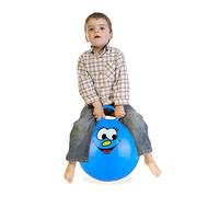 Relaxdays Skippy Ball Hinchable (45 cm) Pelota Saltarina Infantil, Bola Saltadora con Carita Estampada, Agarradera, Ø, Interior, Exterior, Azul