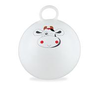 Relaxdays Pelota Saltarina Infantil, Saltador Hinchable Diseño Vaca, Ø 45 cm, Agarradera, Interior, Exterior, Blanco