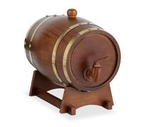 Relaxdays Barril Madera con Grifo y Base, Barrica 2,2 l, Dispensador de Whisky, Vino, Sidra, Licores, Marrón Oscuro, Aluminio, 25 x 18,5 x 28 cm