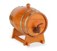 Relaxdays Barril Madera con Grifo y Base, Barrica 2,2 l, Dispensador de Whisky, Vino, Sidra, Licores, Marrón Claro, 25 x 18,5 x 28 cm