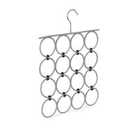 Relaxdays Percha Accesorios, Organizador Pañuelos con 16 Anillos, Hierro-PVC, Gris, 40 x 31 x 0,5 cm