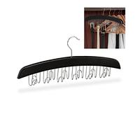 Relaxdays Percha Cinturones 12 Ganchos, Colgador Giratorio para Accesorios, Madera, 17,5 x 43 x 5,5 cm, Negro y Plateado, Hierro