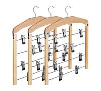 Relaxdays Giro de 360º Percha múltiple de Madera, Antideslizante, Pantalones, Faldas, Pack de 3, HxLxP: 45,5x39x2,5 cm, Plata/Natural, 2.5x39x45.5 cm, 3