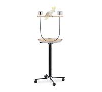 Relaxdays Percha para Loros, Barra para Aves, 2 Comederos, Bandeja Inferior, Móvil, Metal, Accesorios Pájaros, Negro