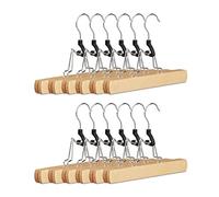Relaxdays Percha para Pantalones de Madera, Pack de 12 Pinzas para Faldas y Pantalones, HxLxP: 17 x 25 x 2,3 cm, Natural