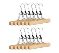 Relaxdays Percha para Pantalones de Madera, Pack de 12 Pinzas para Faldas y Pantalones, HxLxP: 17 x 25 x 2,3 cm, Natural